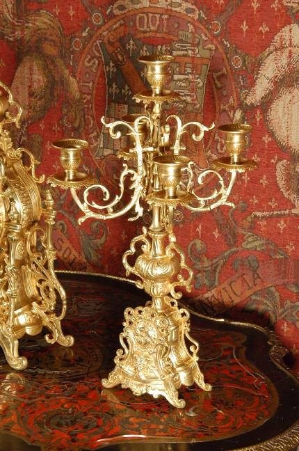 fig 4. ***** SOLD ***** Japy Freres Gilt Brass Rococo Clock Set ~ French - Circa 1890 ~